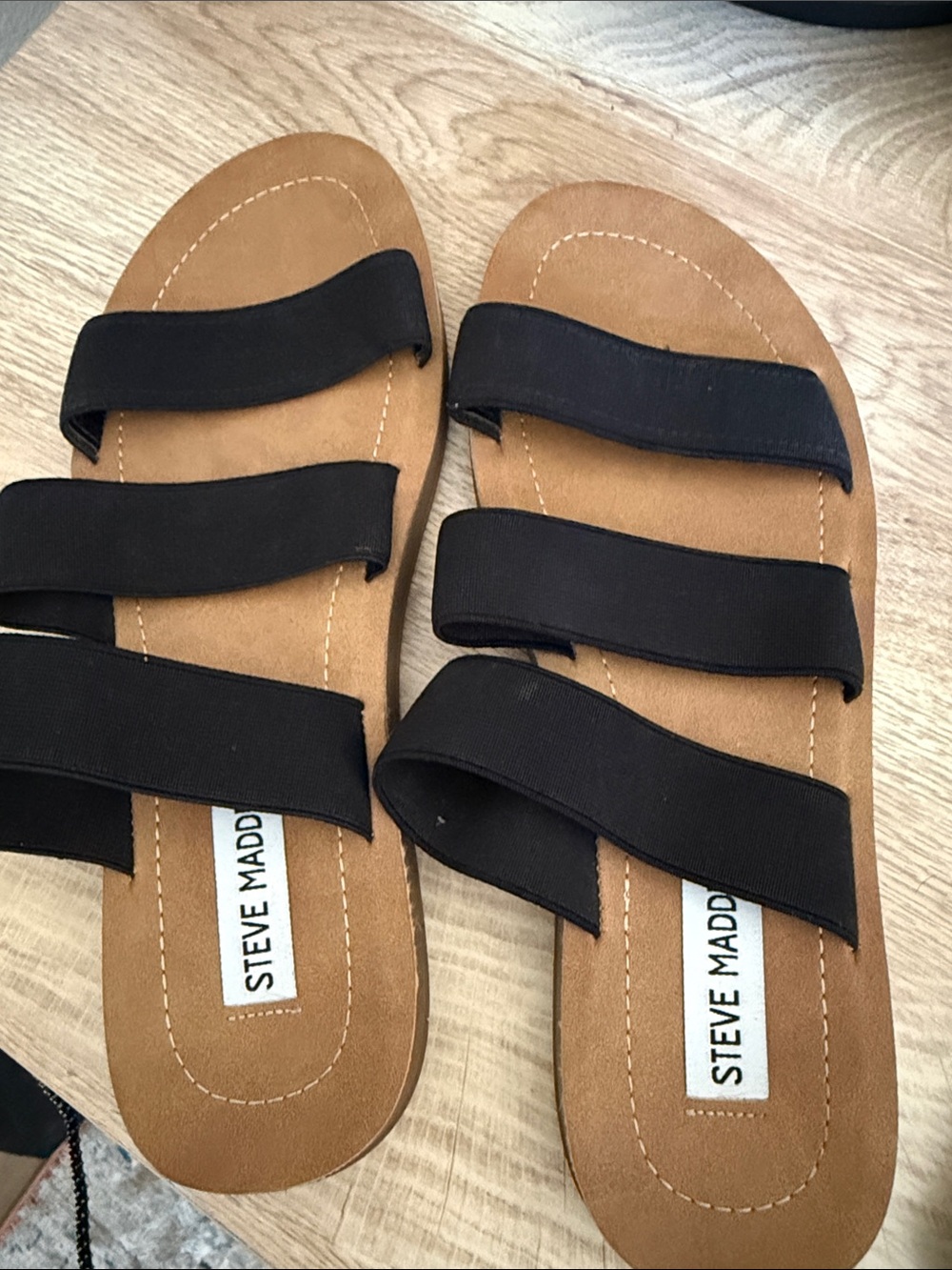 Steve Madden Black Triple-Strap Slide Sandals